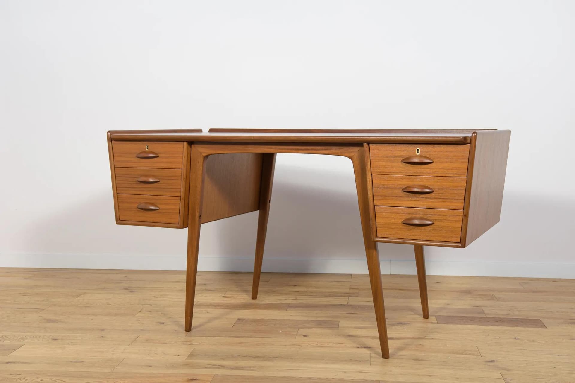 Desk, brown teak, by S. Skogh, Sweden, 1960s. - 71015