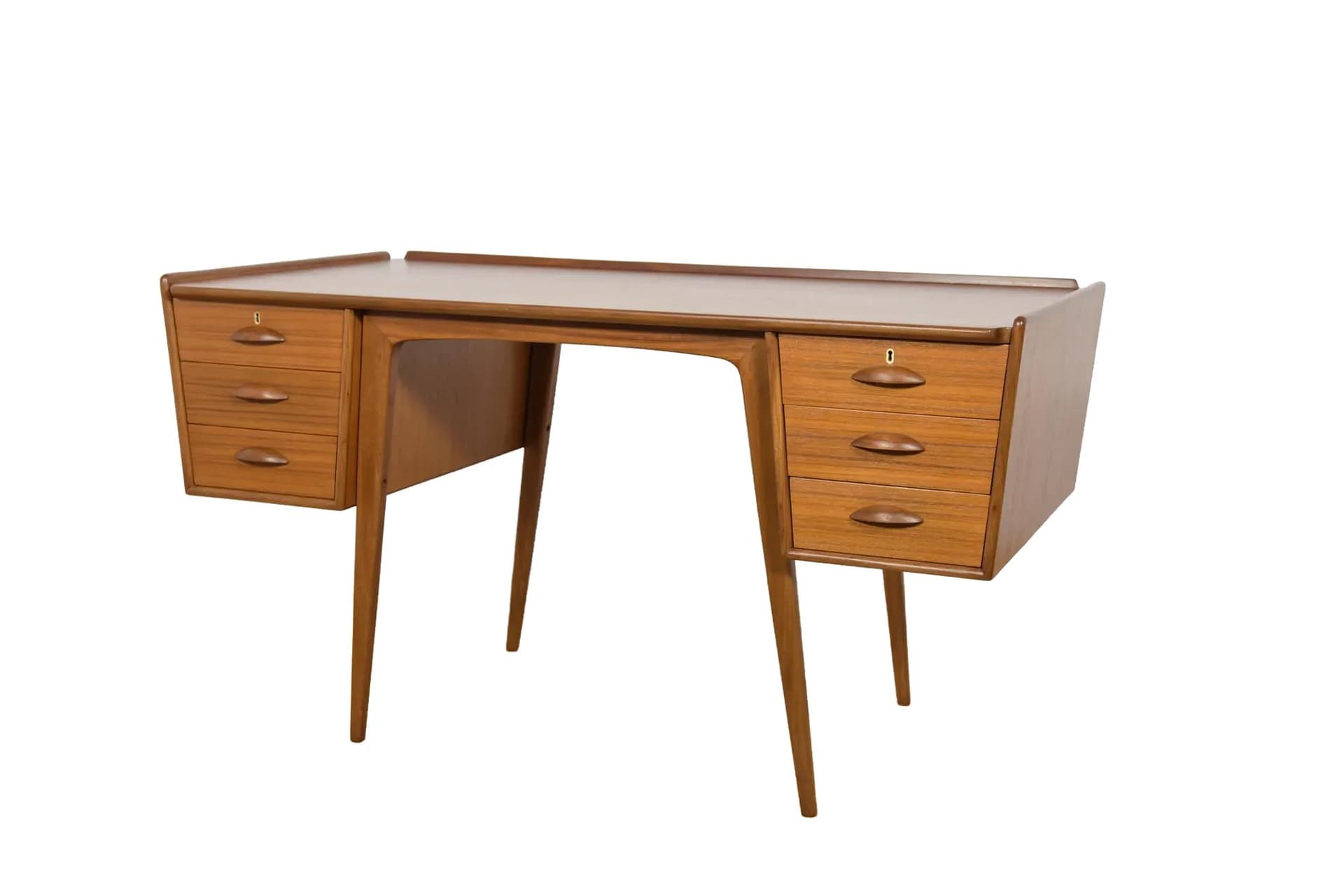 Desk, brown teak, by S. Skogh, Sweden, 1960s.