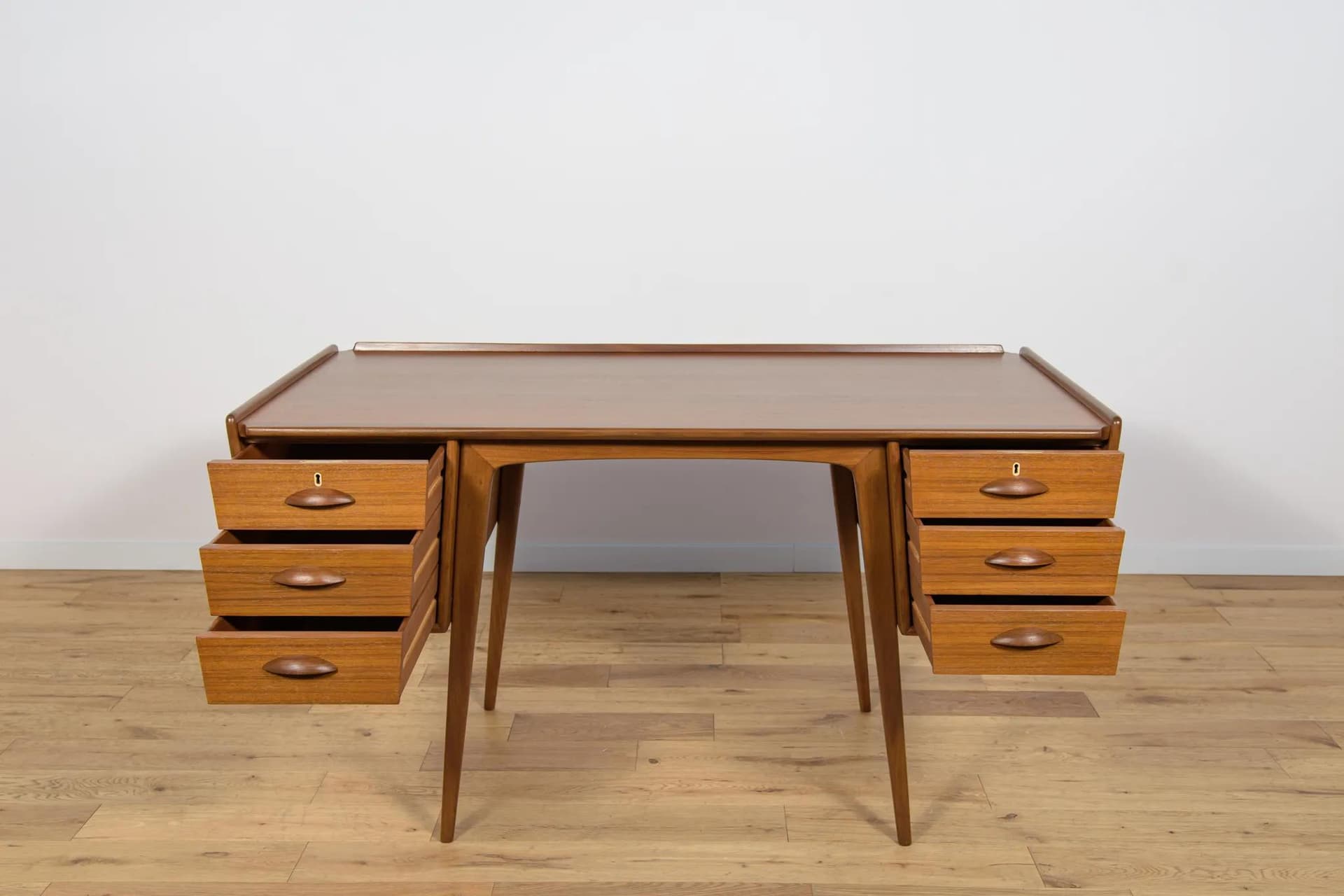 Desk, brown teak, by S. Skogh, Sweden, 1960s. - 71014
