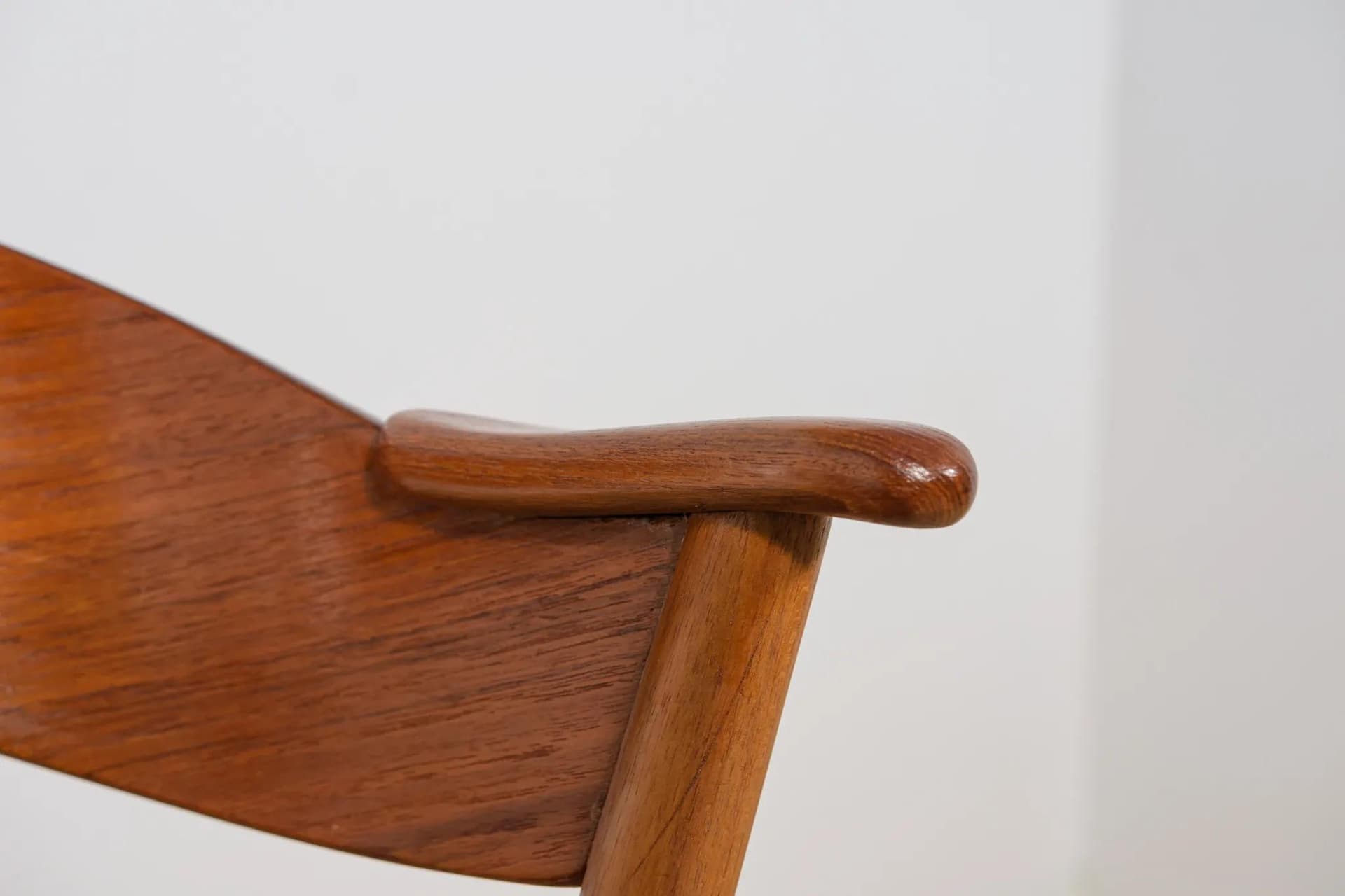Set of four chairs, brown teak, black leather, Denmark, 1960s. - 70962