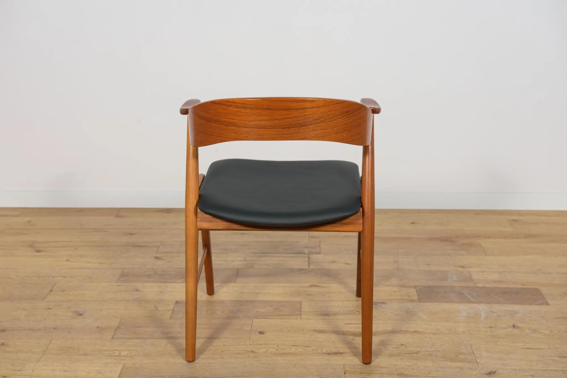Set of four chairs, brown teak, black leather, Denmark, 1960s. - 70964