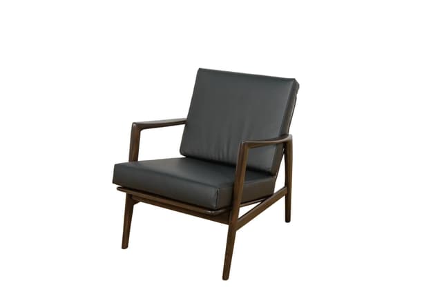 Fotel 300-139, buk ciemnobrązowy, skóra czarna, Swarzędzka Fabryka Mebli, Polska, lata 60. - WYMIARY