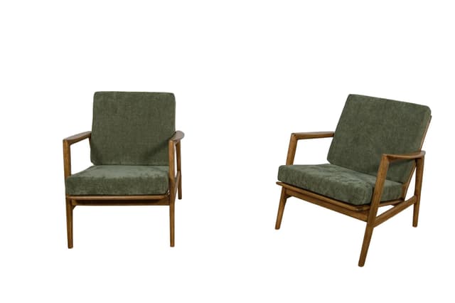 Para foteli 300-139, buk orzech, tkanina zielona, Swarzędzka Fabryka Mebli, Polska, lata 60. - WYMIARY