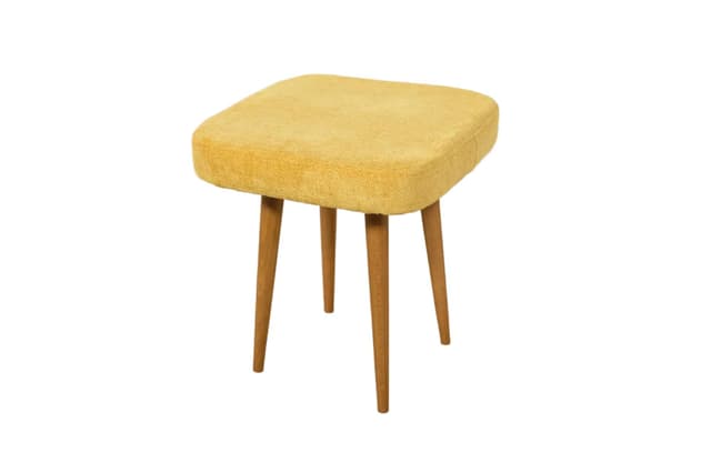 Stołek, żółty, buk brązowy, Polska, lata 70. - WYMIARY