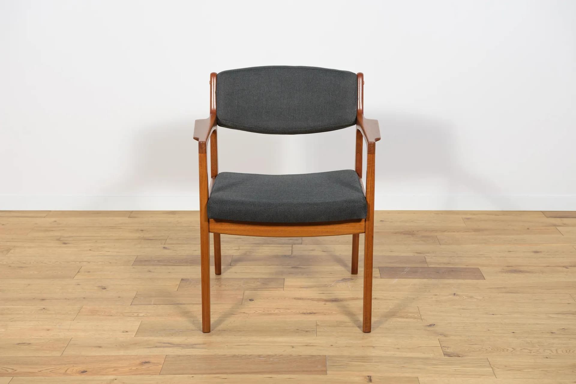 Armchair, brown teak, black fabric, by E. Buck, Denmark, 1960s. - 70786