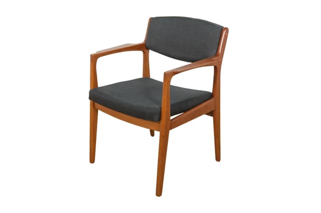 Armchair, brown teak, black fabric, by E. Buck, Denmark, 1960s. - DIMENSION