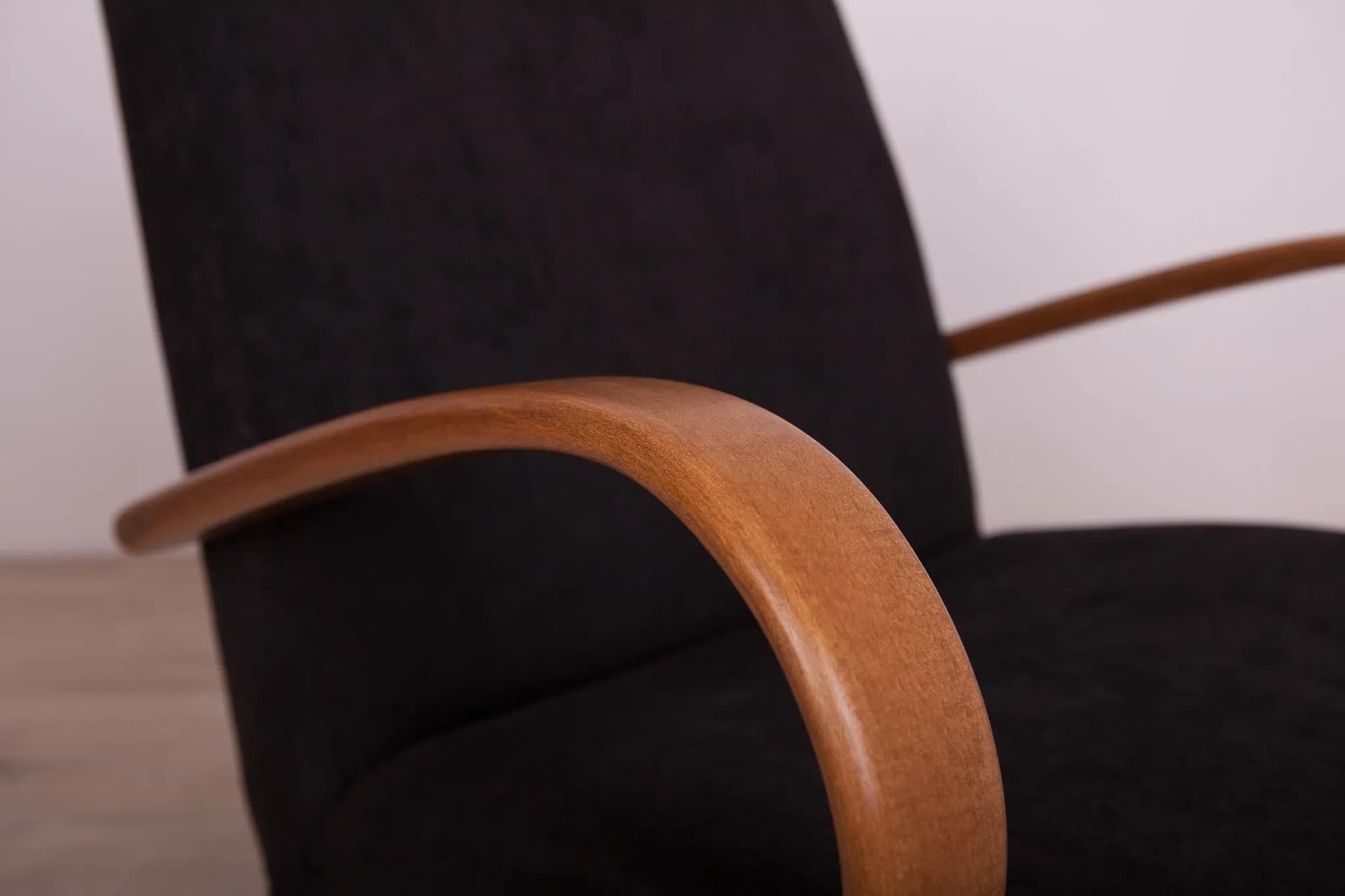 Armchair Model 53, black velvet, beech, by J. Šmidek, TON, Czechoslovakia, 1960s. - 70728