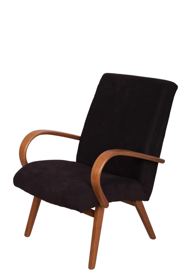 Armchair Model 53, black velvet, beech, by J. Šmidek, TON, Czechoslovakia, 1960s. - DIMENSION