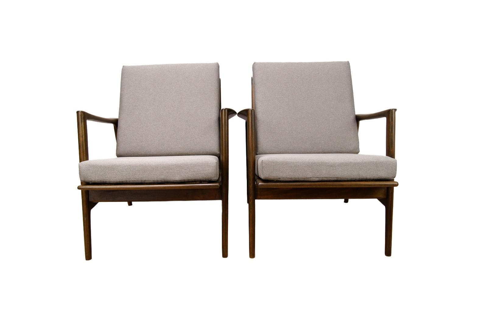 Para foteli 300-139, buk orzech, tkanina szara, Swarzędzka Fabryka Mebli, Polska, lata 60.