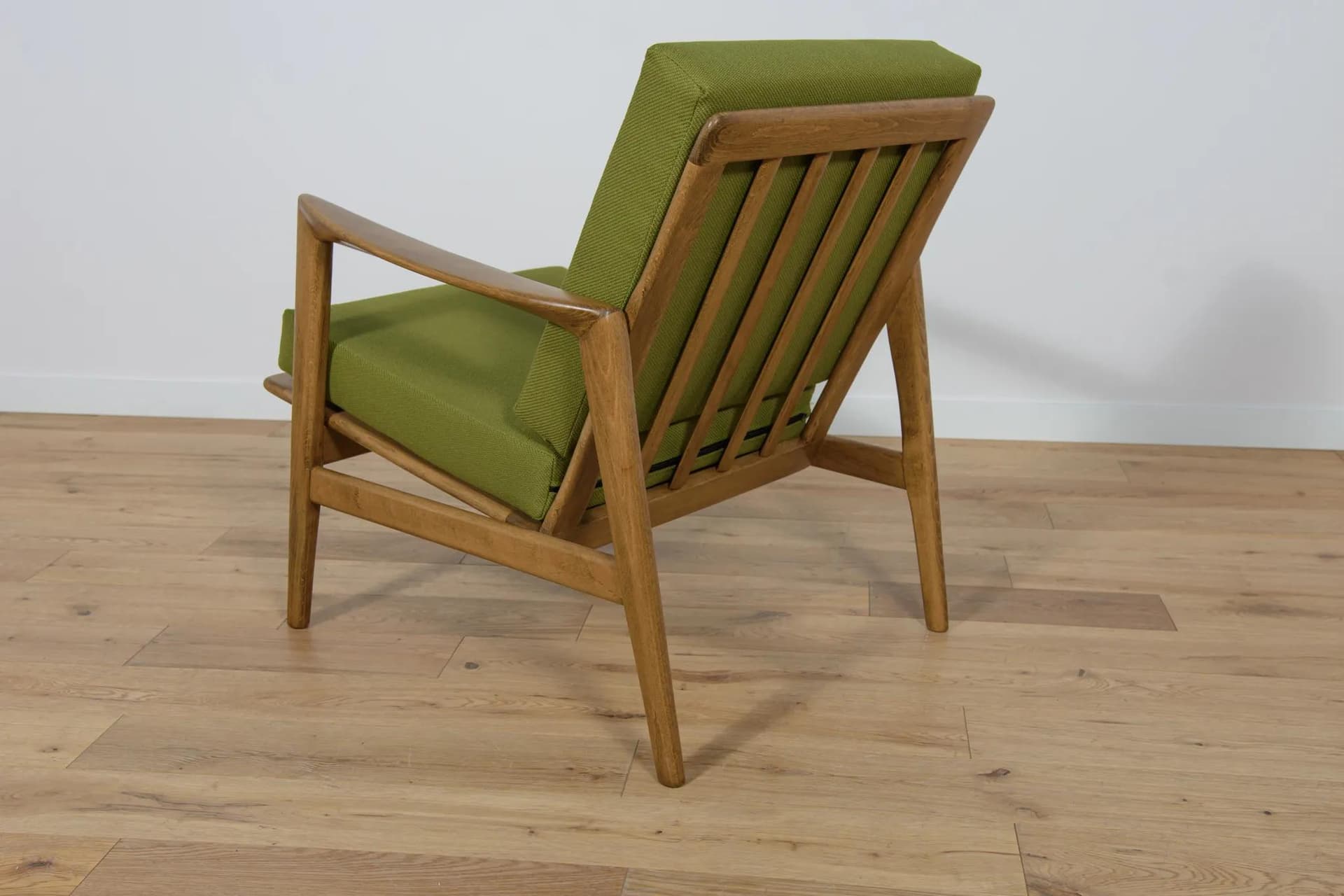 Pair of armchairs 300-139, walnut beech, olive cushions, Swarzędzka Fabryka Mebli, Poland, 1960s. - 70710