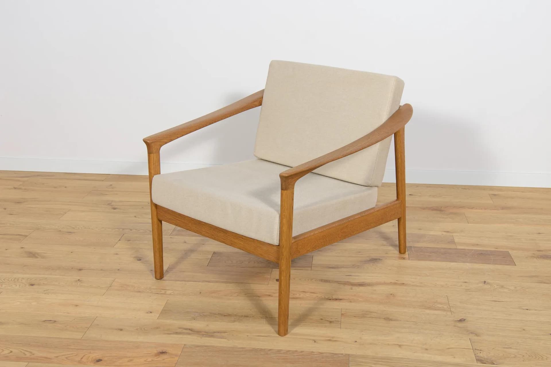 Set Monterey, beige wool, oak, by F. Ohlsson, Bodafors, Sweden, 1960s. - 70641
