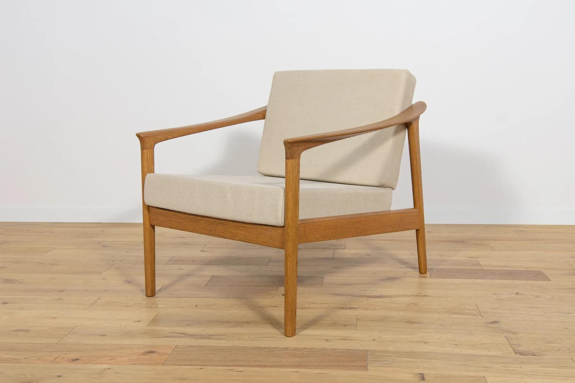 Set Monterey, beige wool, oak, by F. Ohlsson, Bodafors, Sweden, 1960s. - 70640