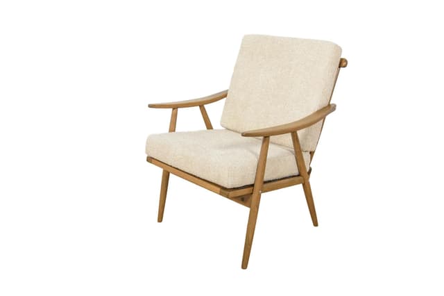 Fotel, buk orzechowy, boucle kremowy, TON, Czechosłowacja, lata 60. - WYMIARY