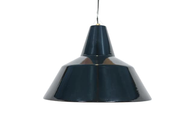 Lampa wisząca industrialna, stal emaliowana czarna, Louis Poulsen, Dania, lata 50. - WYMIARY