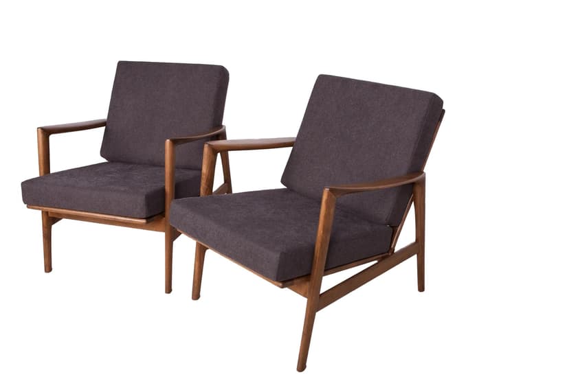 Para foteli 300-139, buk orzech, tkanina czarna, Swarzędzka Fabryka Mebli, Polska, lata 60.