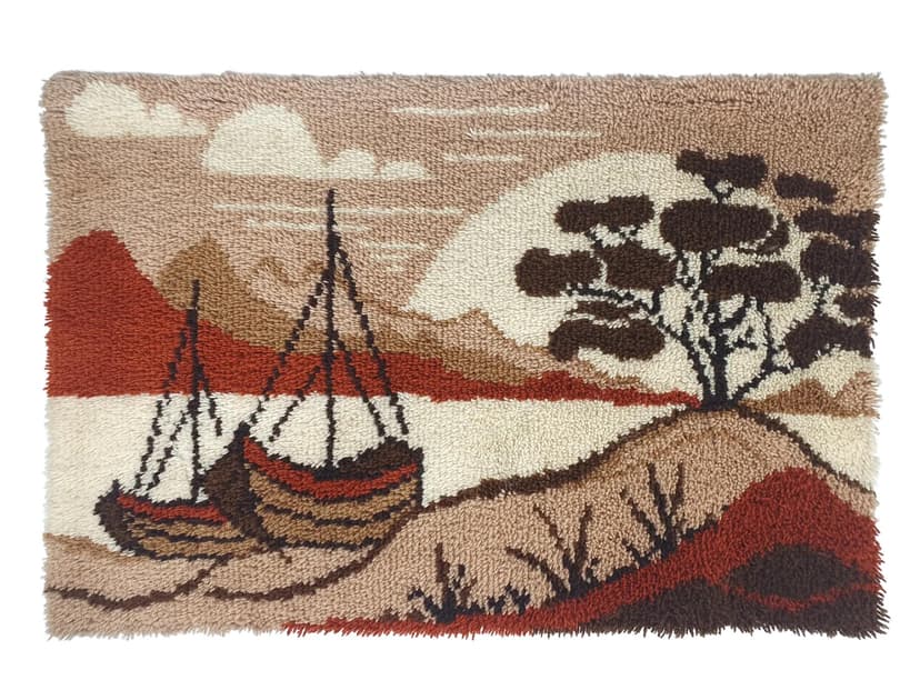 Kilim, Smyrnafix, 105x70 cm, wełna beżowy brązowy pomarańczowy, Niemcy, lata 70.