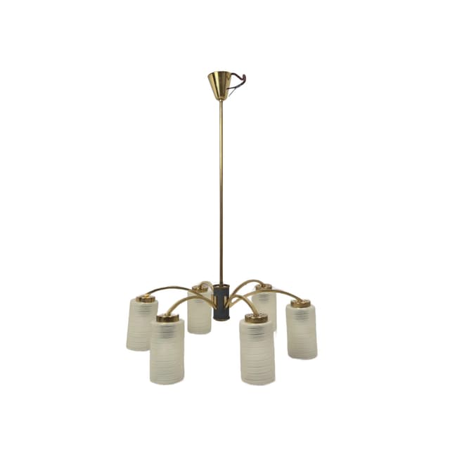 Żyrandol Rockabilly, mosiądz, szkło kremowy, Niemcy, lata 50. - WYMIARY