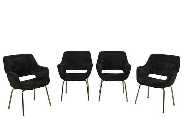 Komplet czterech foteli Kilta, velvet czarny, chrom, proj. O. Mannermaa, Niemcy, lata 70. - WYMIARY