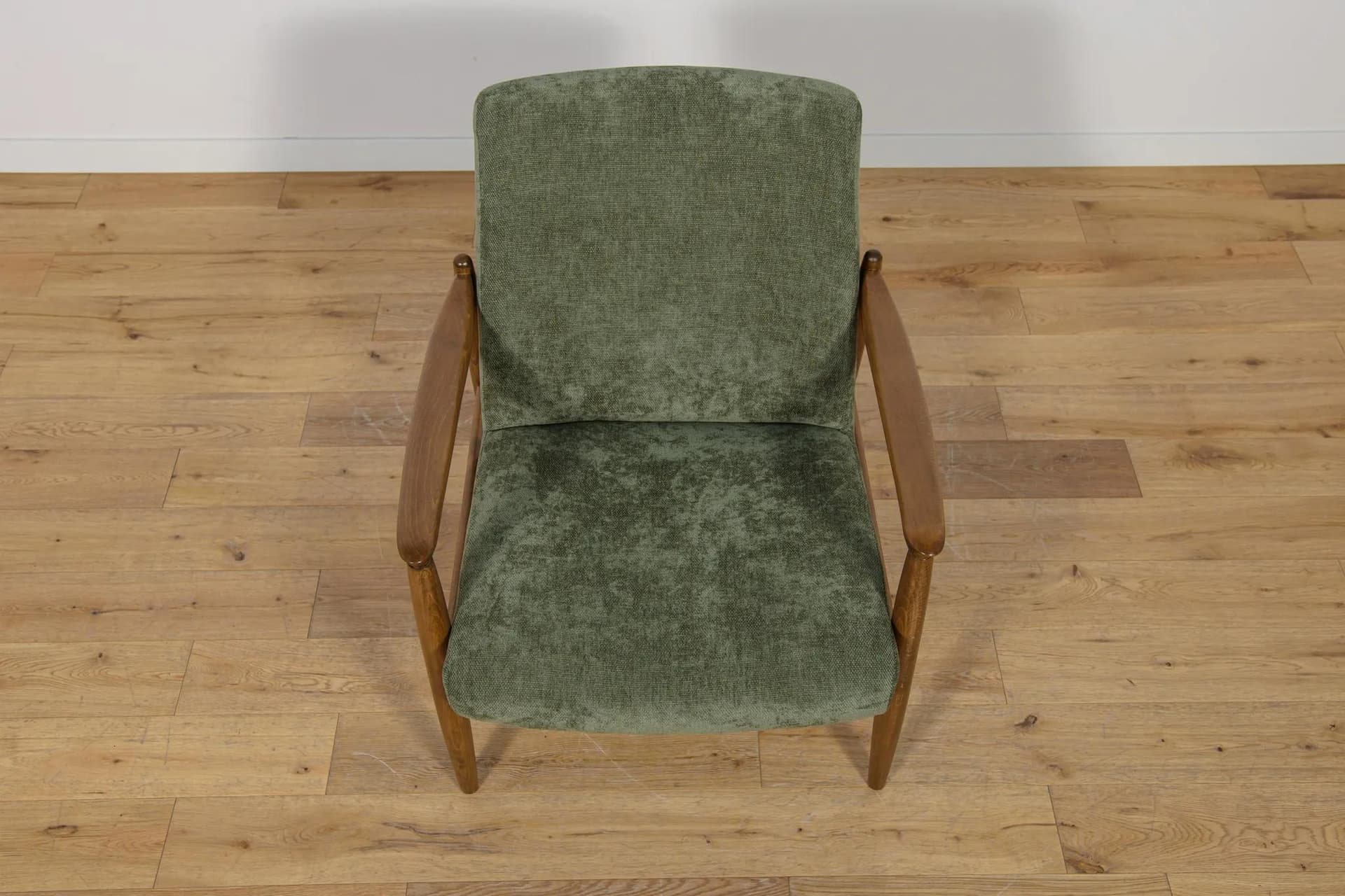 Armchair GFM-64, beech oak, dark green fabric, by E. Homa, Poland, 1970s. - 70289