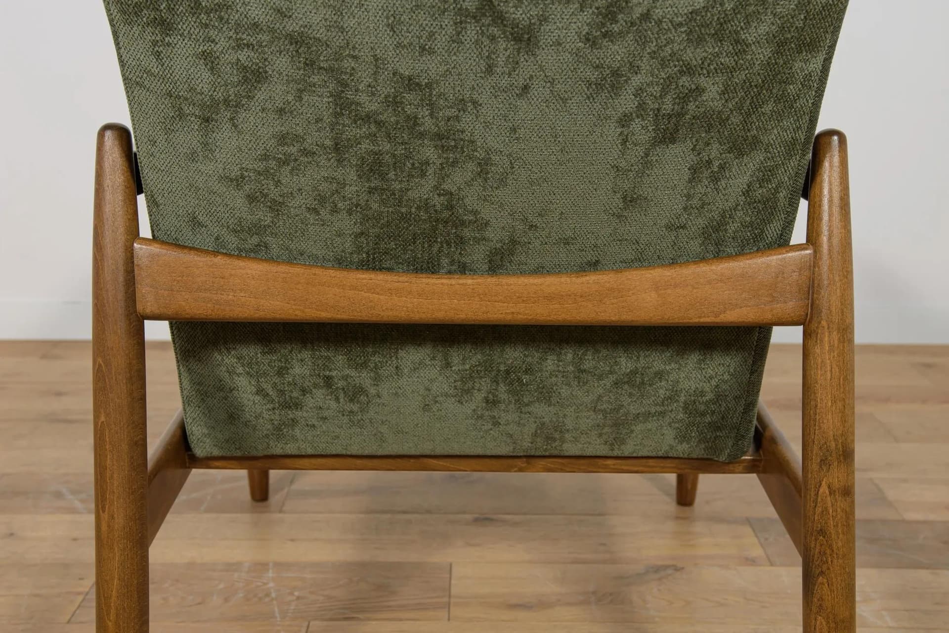 Armchair GFM-64, beech oak, dark green fabric, by E. Homa, Poland, 1970s. - 70293