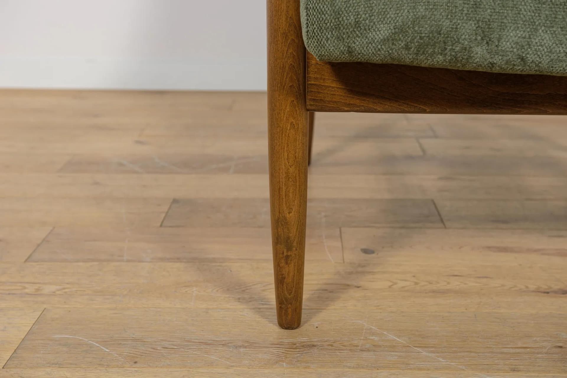 Armchair GFM-64, beech oak, dark green fabric, by E. Homa, Poland, 1970s. - 70290