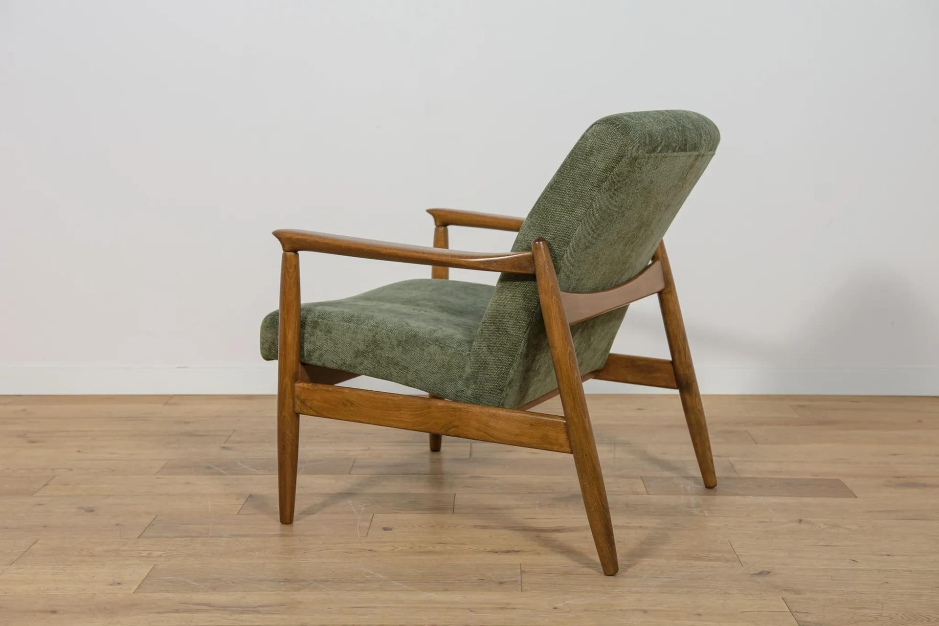 Armchair GFM-64, beech oak, dark green fabric, by E. Homa, Poland, 1970s. - 70287