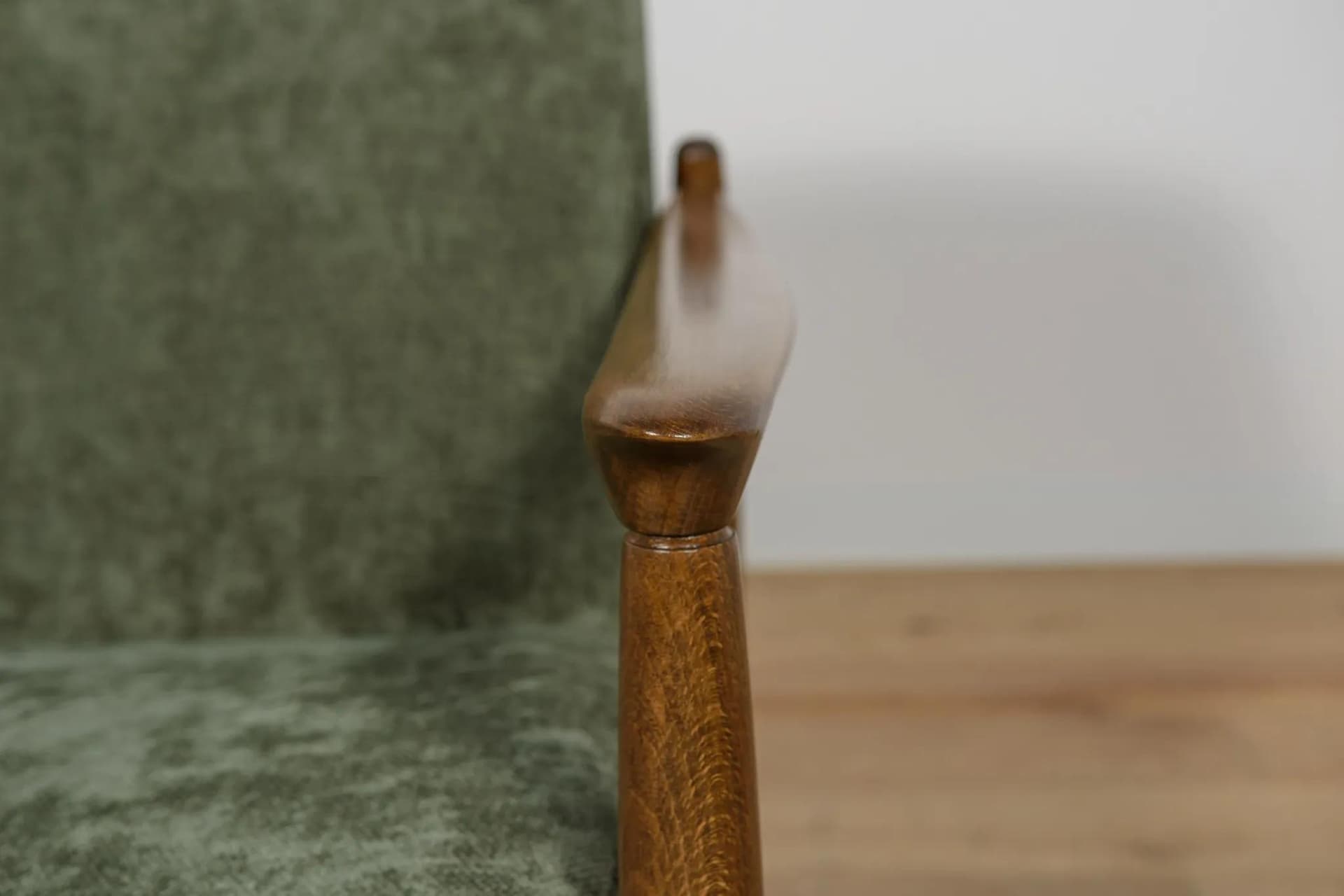 Armchair GFM-64, beech oak, dark green fabric, by E. Homa, Poland, 1970s. - 70291