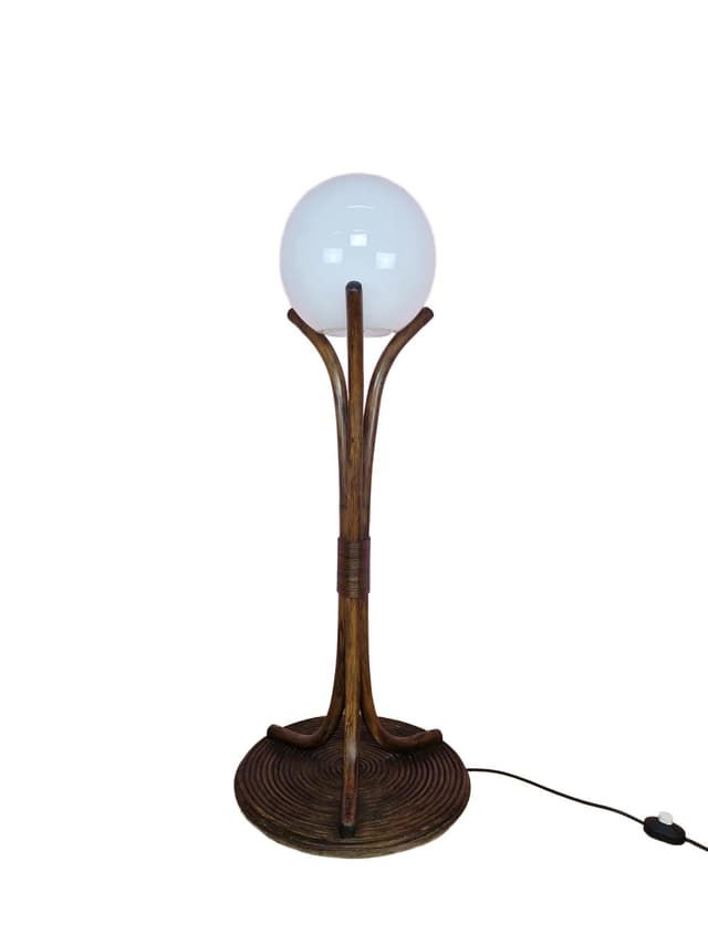 Lampa podłogowa, rattan brązowy ciemny, Polska, lata 70. - WYMIARY