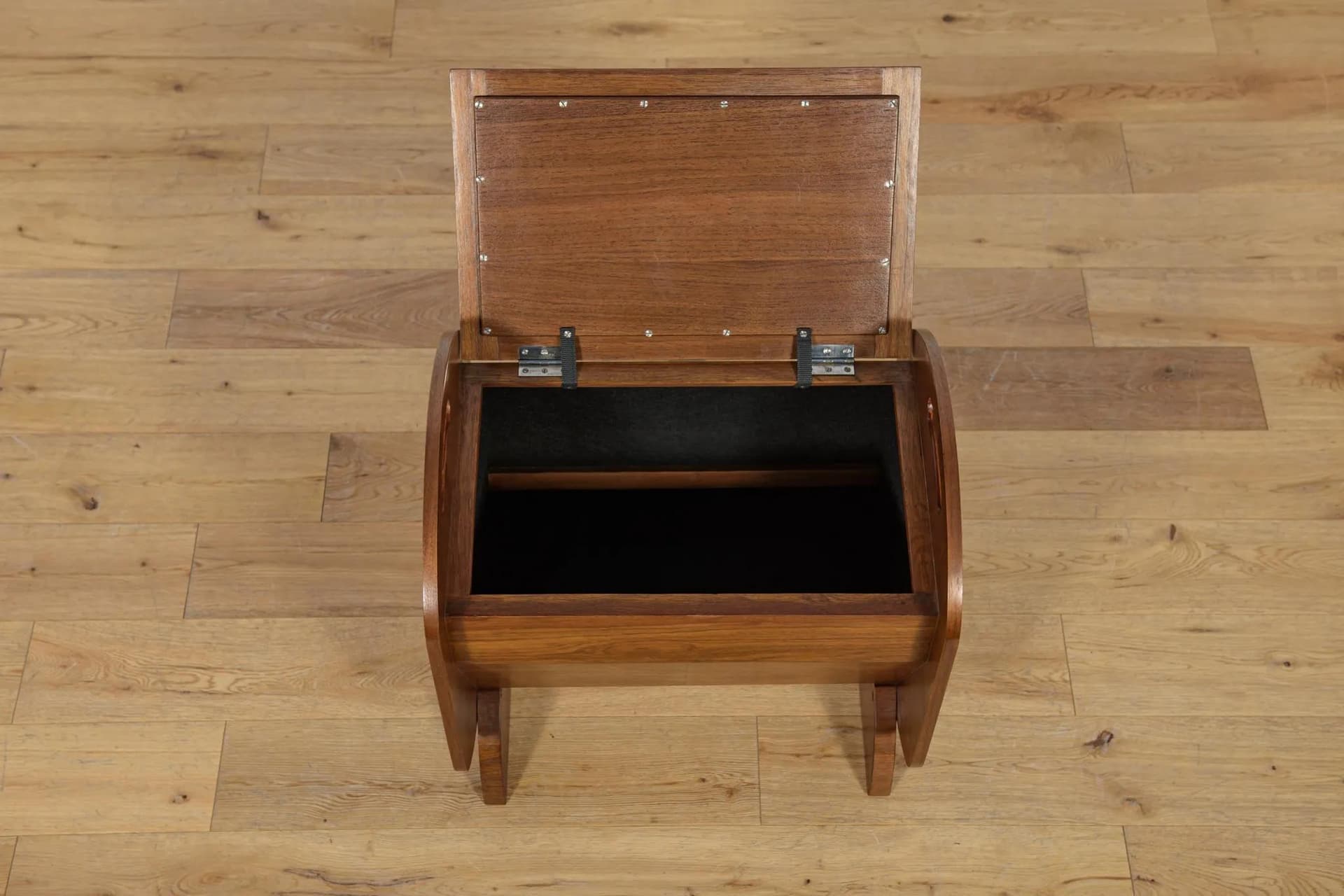 Pufa Art Deco, orzech brązowy, skóra czarna, Wielka Brytania, lata 30. - 70167