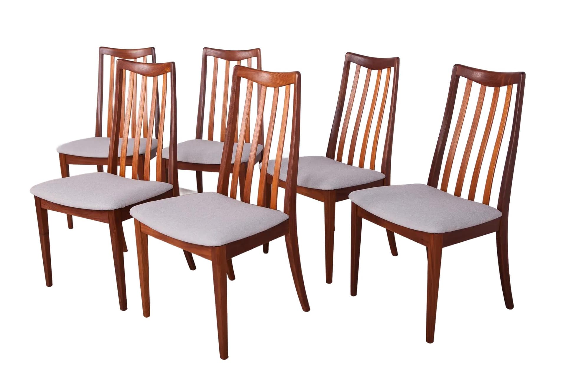 Set of six chairs, teak light grey, by L. Dandy, G-Plan, United Kingdom, 1960s.