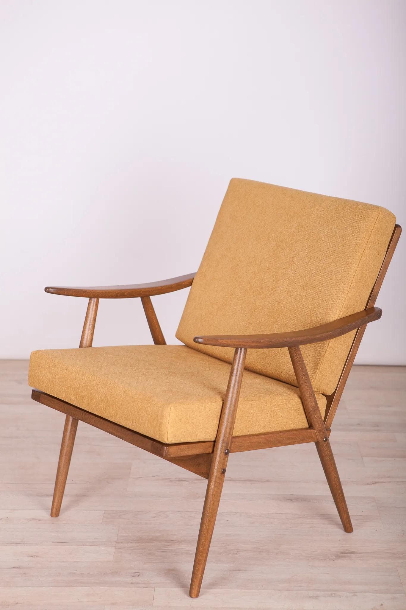 Pair of armchairs, yellow fabric, walnut beech, TON, Czechoslovakia, 1960s. - 70031