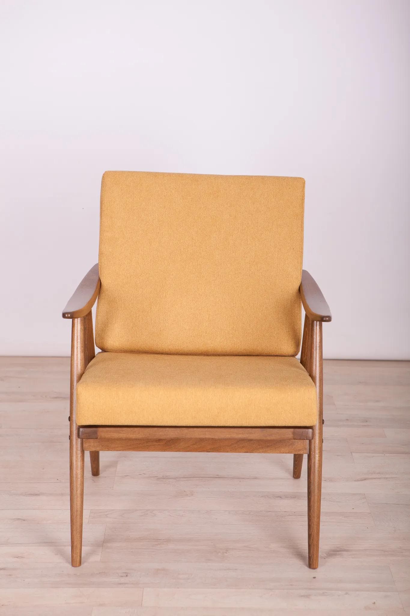 Pair of armchairs, yellow fabric, walnut beech, TON, Czechoslovakia, 1960s. - 70030