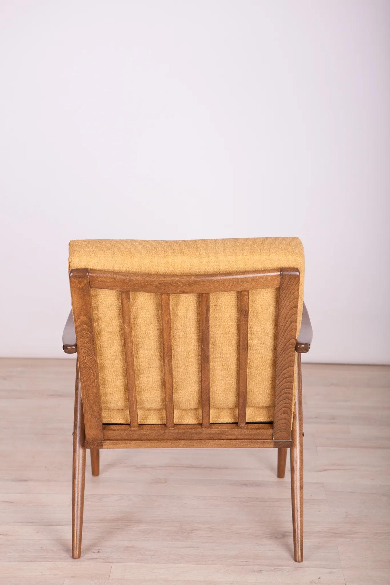 Pair of armchairs, yellow fabric, walnut beech, TON, Czechoslovakia, 1960s. - 70029