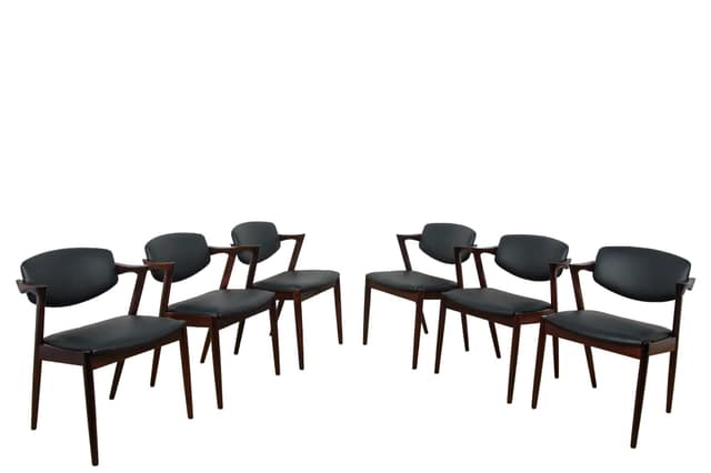 Set of six chairs Model 42, dark brown rosewood, black leather, by K. Kristiansen, Denmark, 1960s. - DIMENSION