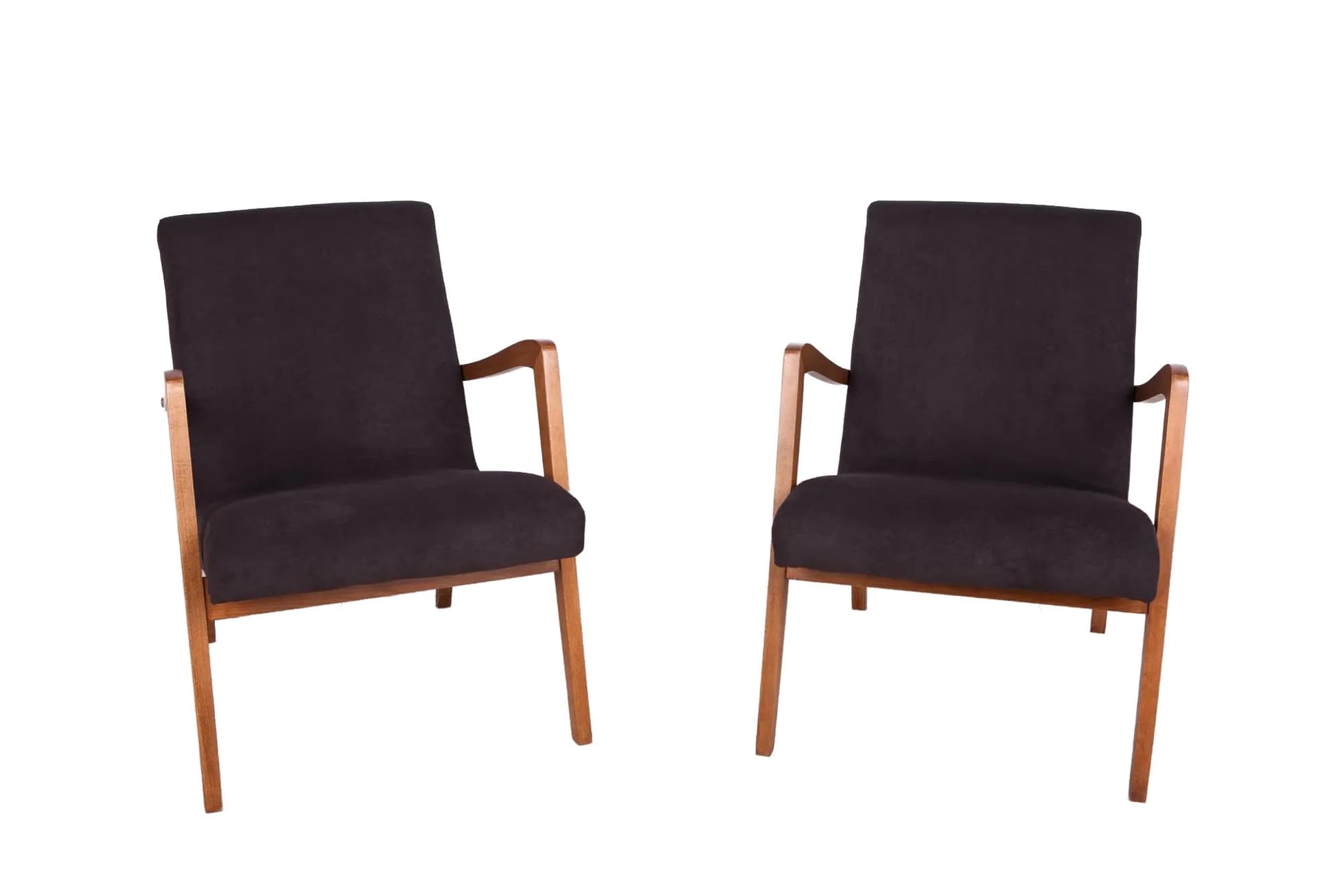 Para foteli typ 300-138, buk, tkanina czarna, Bystrzyckie Fabryki Mebli, Polska, lata 60.