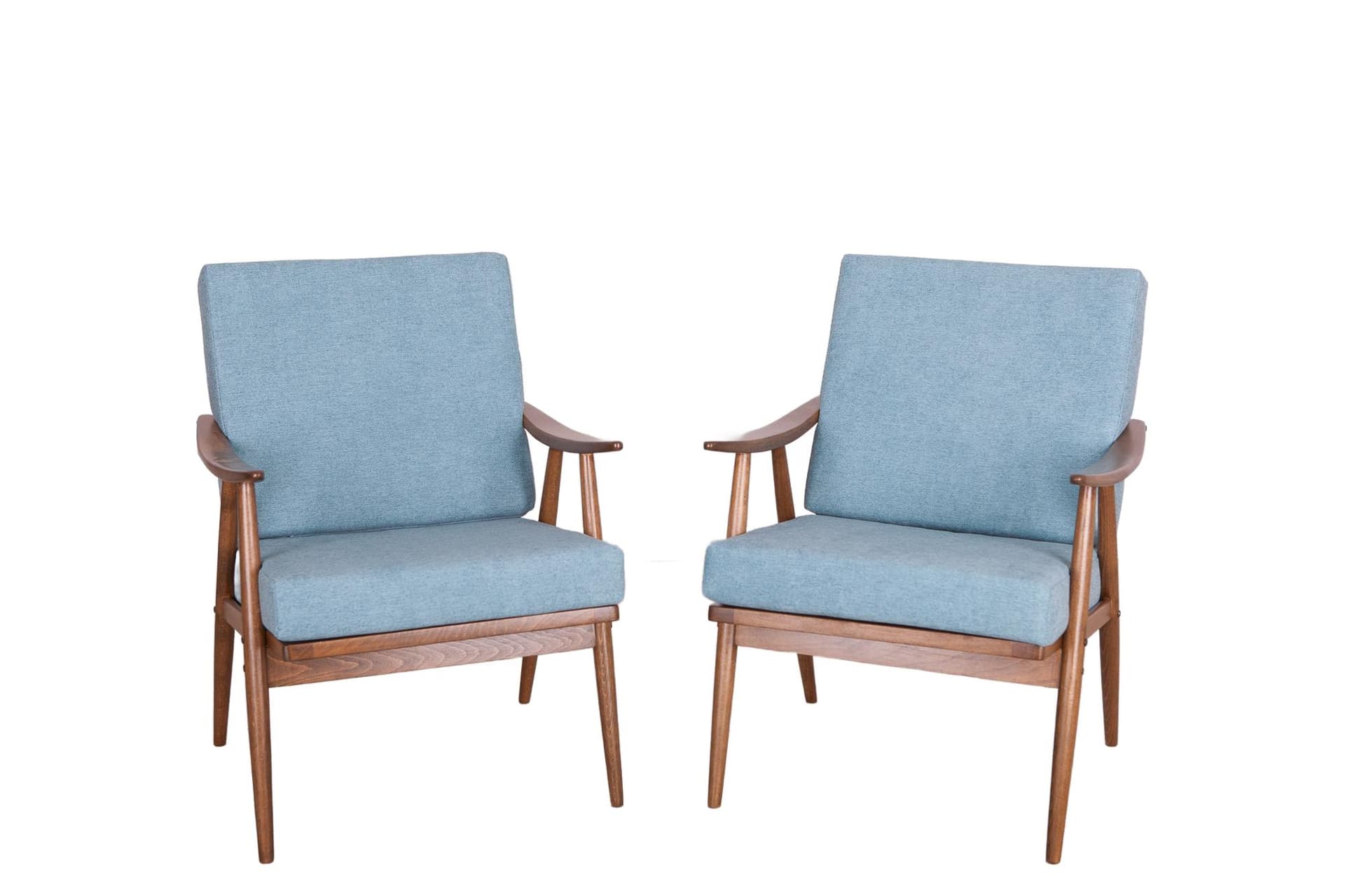 Para foteli, buk orzech, tkanina błękitna, TON, Czechosłowacja, lata 60.