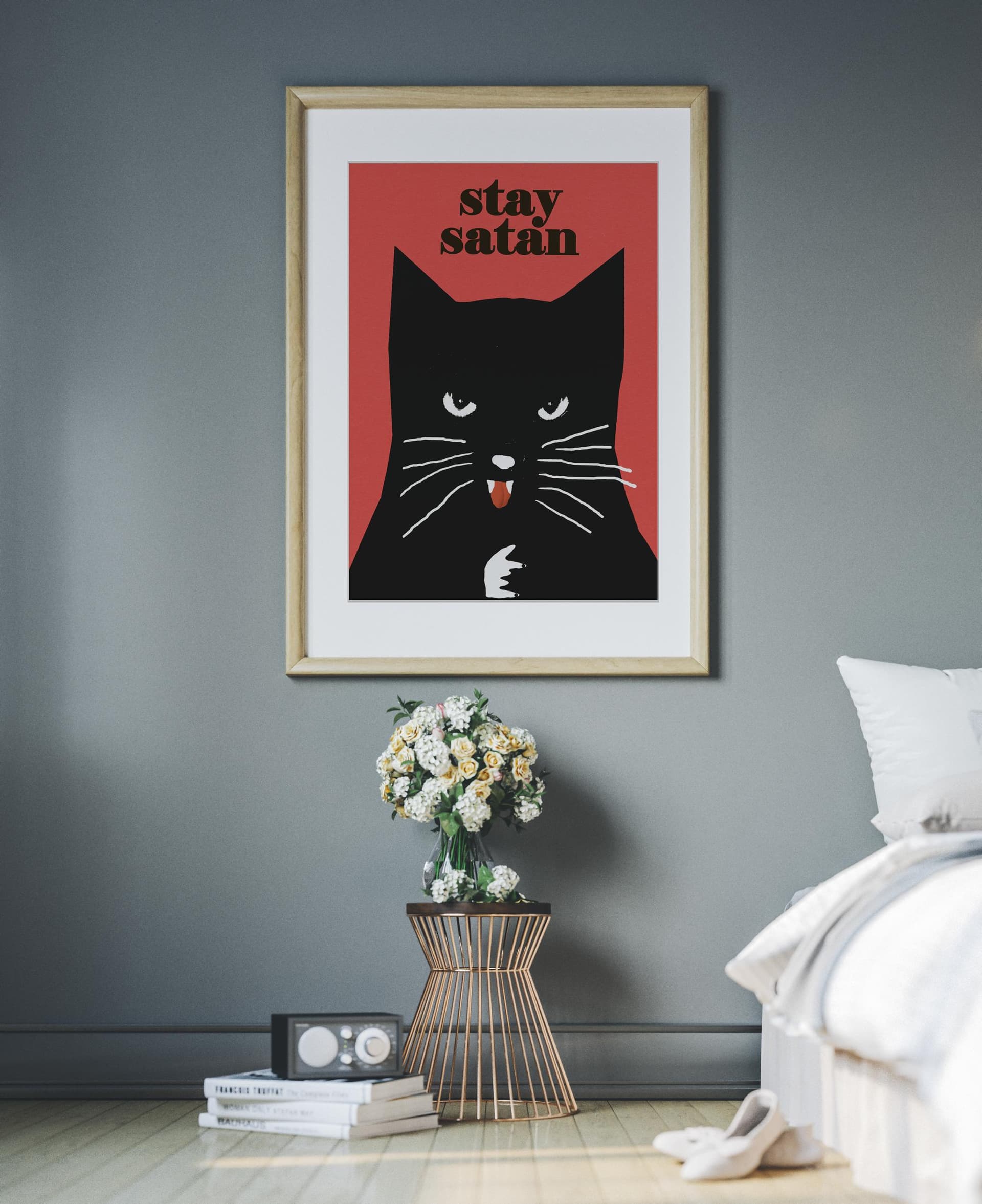 Plakat Stay satan, czarny kot, 50x70 cm, aut. J. Zasada, Jakub Zasada - 69626