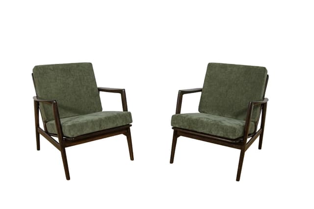Pair of armchairs 300-139, olive velvet, rosewood-stained beech, Swarzędzka Fabryka Mebli, Poland, 1960s. - DIMENSION