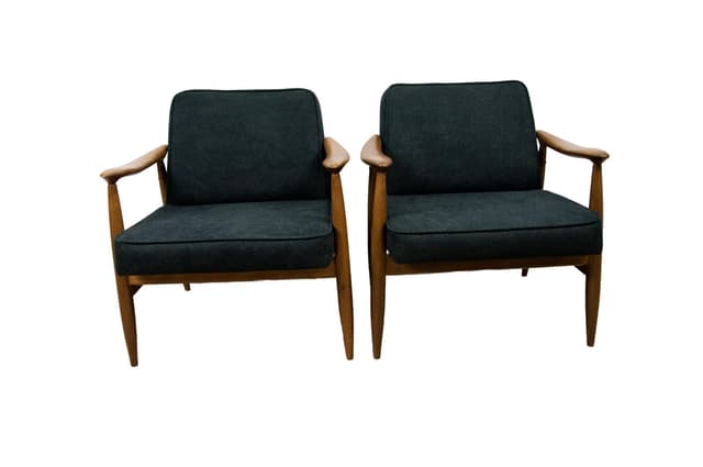 Pair of armchairs GFM-87, oak, black fabric, by J. Kędziorek, Gościcińskie Fabryki Mebli, Poland, 1970s. - DIMENSION