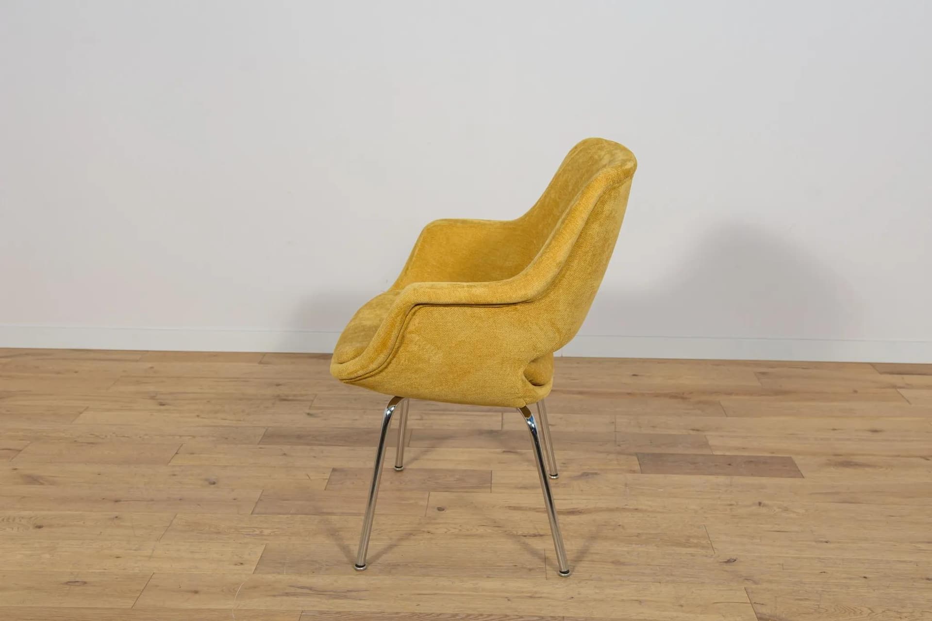 Fotel Kilta, żółty, welur, stal chromowana, proj. O. Mannermaa, Niemcy, lata 70. - 72691