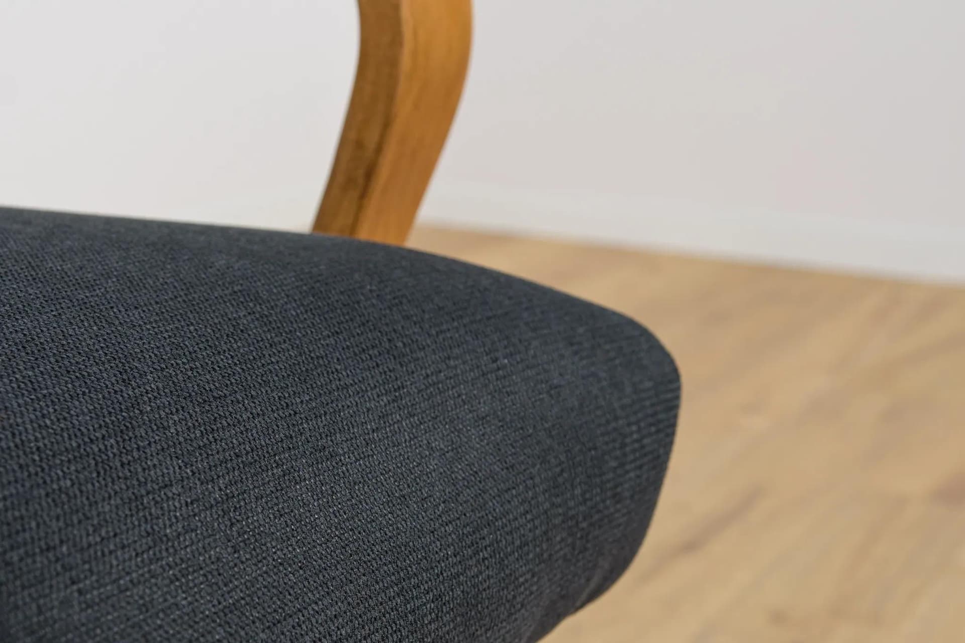 Armchair, light brown wood, black fabric, Czechoslovakia, 1960s - 72680