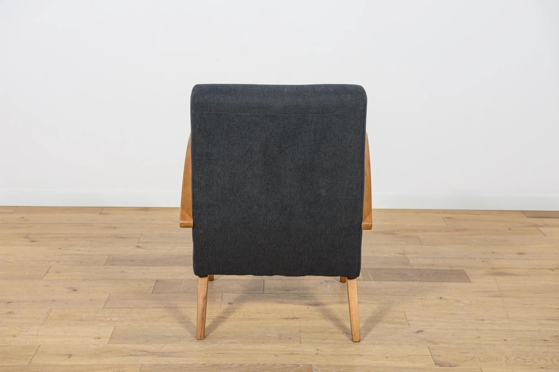 Armchair, light brown wood, black fabric, Czechoslovakia, 1960s - 72678