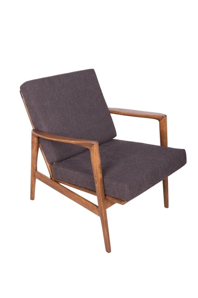 Fotel 300-139, buk orzechowy, tkanina szara, Swarzędzka Fabryka Mebli, Polska, lata 60. - WYMIARY