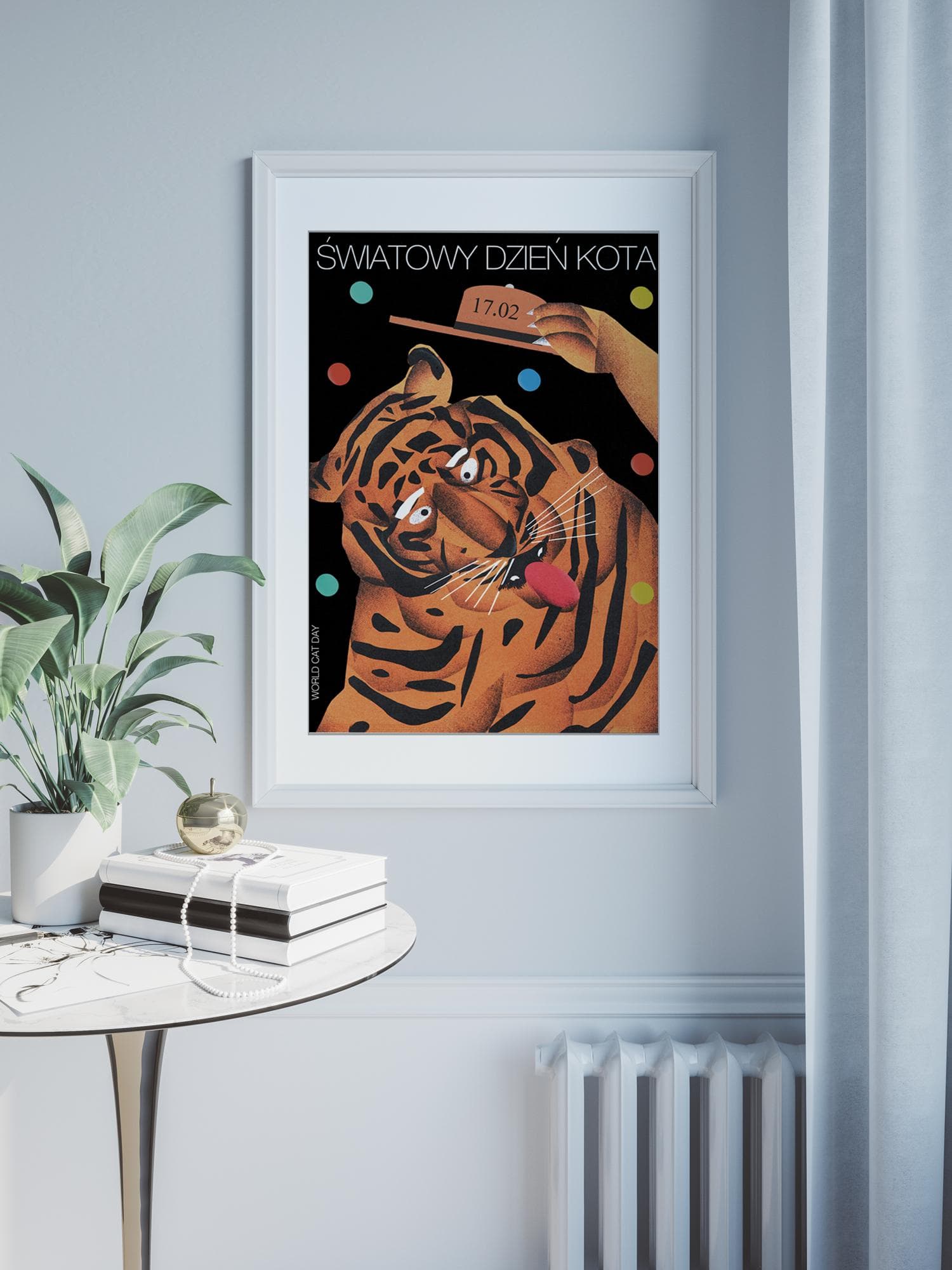 Plakat Światowy Dzień Kota, tygrys w kapeluszu, 48x68 cm, aut. J. Zasada, Jakub Zasada - 72333