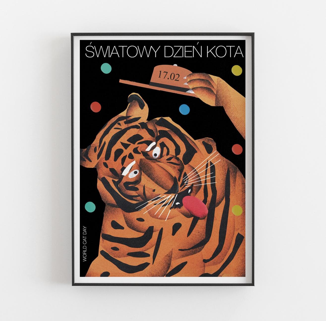 Plakat Światowy Dzień Kota, tygrys w kapeluszu, 48x68 cm, aut. J. Zasada, Jakub Zasada - 72331