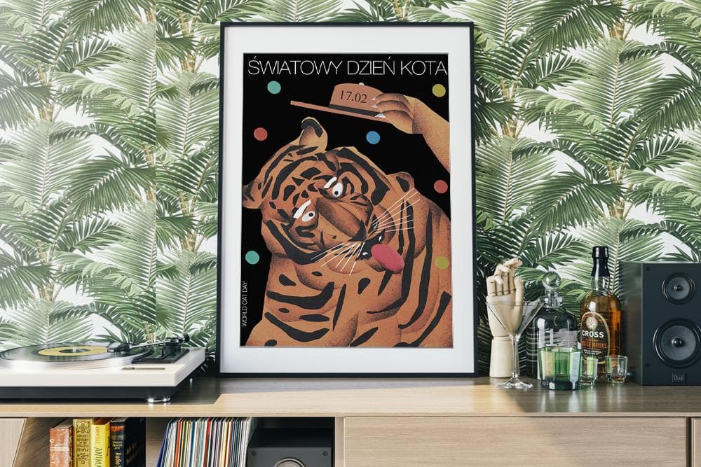 Plakat Światowy Dzień Kota, tygrys w kapeluszu, 48x68 cm, aut. J. Zasada, Jakub Zasada - 72334