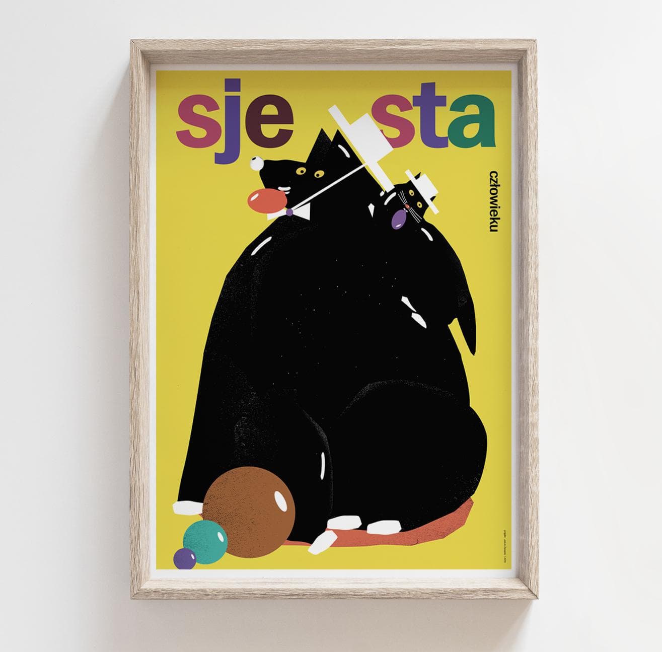 Poster Sjesta człowieku, pies i kot w kapeluszach, 50x70 cm, by J. Zasada, Jakub Zasada - 72429