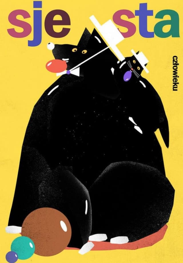 Poster Sjesta człowieku, pies i kot w kapeluszach, 50x70 cm, by J. Zasada, Jakub Zasada - DIMENSION