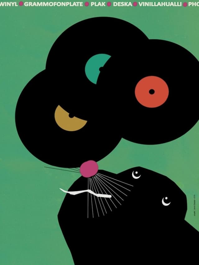Poster Seal with Vinyl Records on its Nose, 50x70 cm, by J. Zasada, Jakub Zasada - DIMENSION
