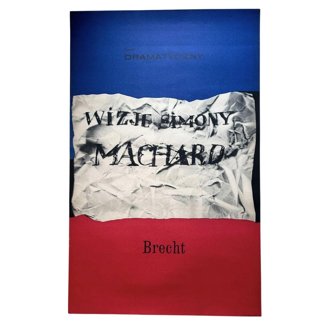 Plakat teatralny Wizje Simony Machard, papier niebieski, aut. H. Tomaszewski, Polska, lata 60. - 99554